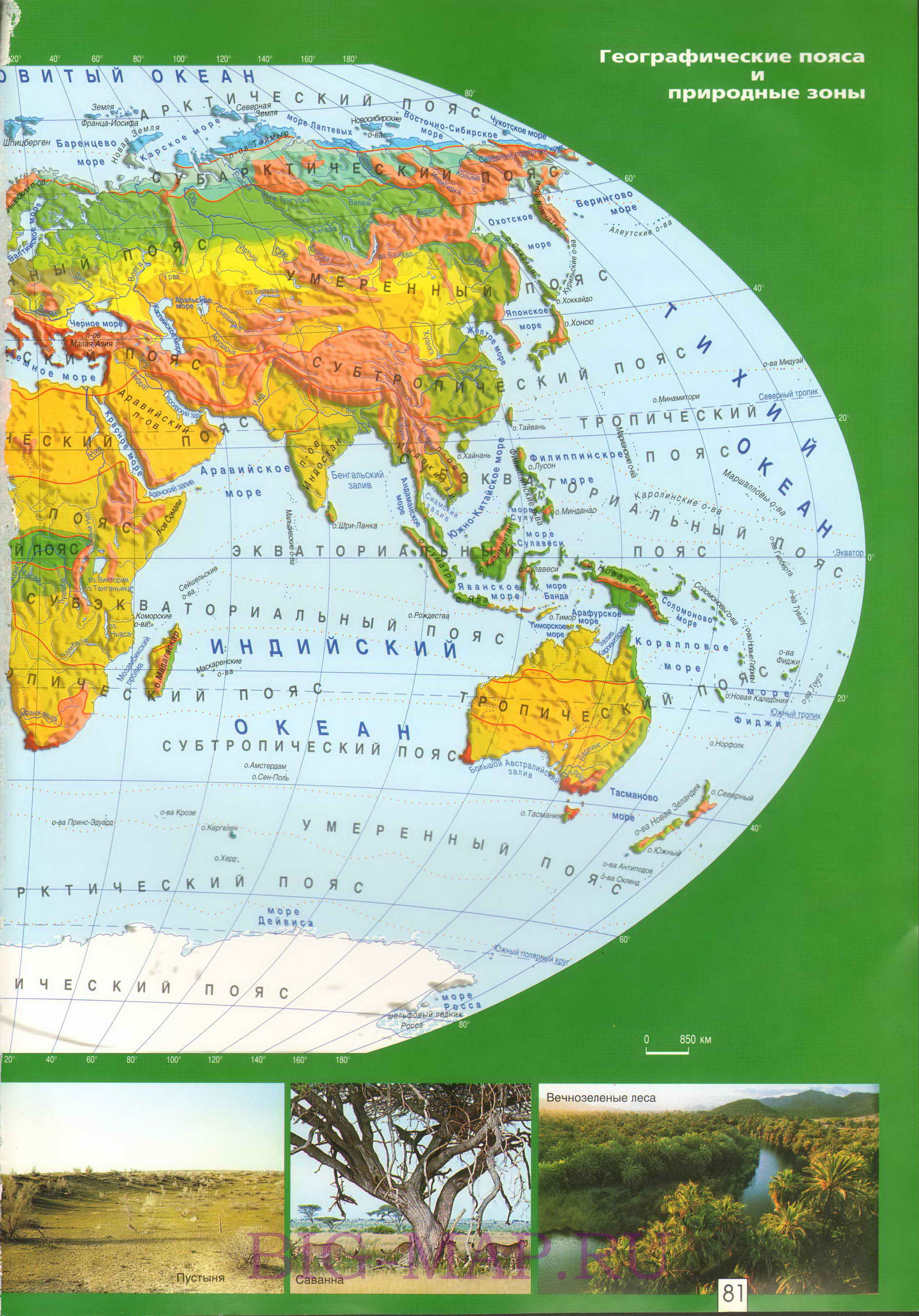 Карта мира. Карта географических поясов и природных зон мира. Атлас мира географический, B0 - 