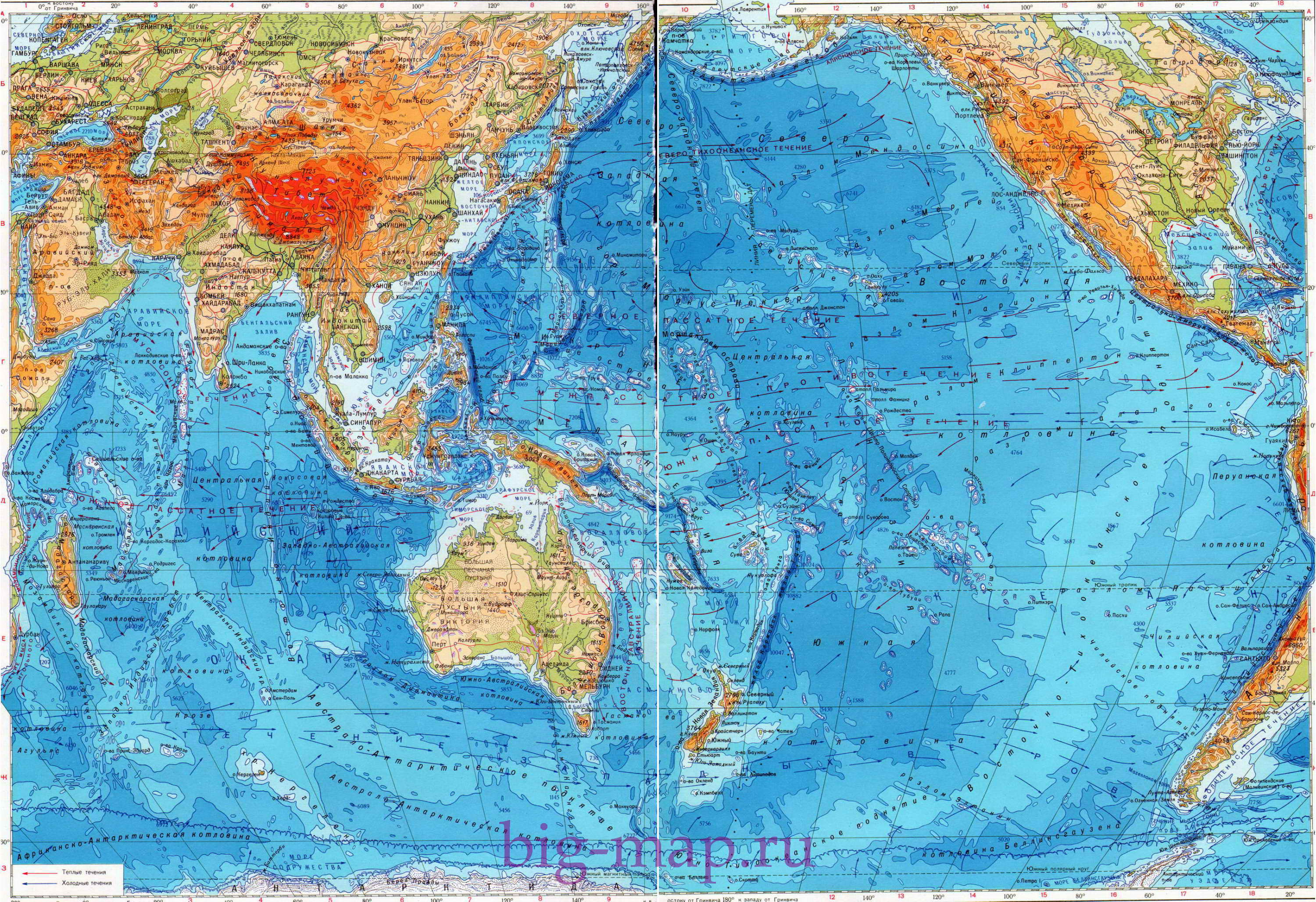 Карта Тихого и Индийского океанов. Тихий и Индийский океан на карте мира, A0 - 