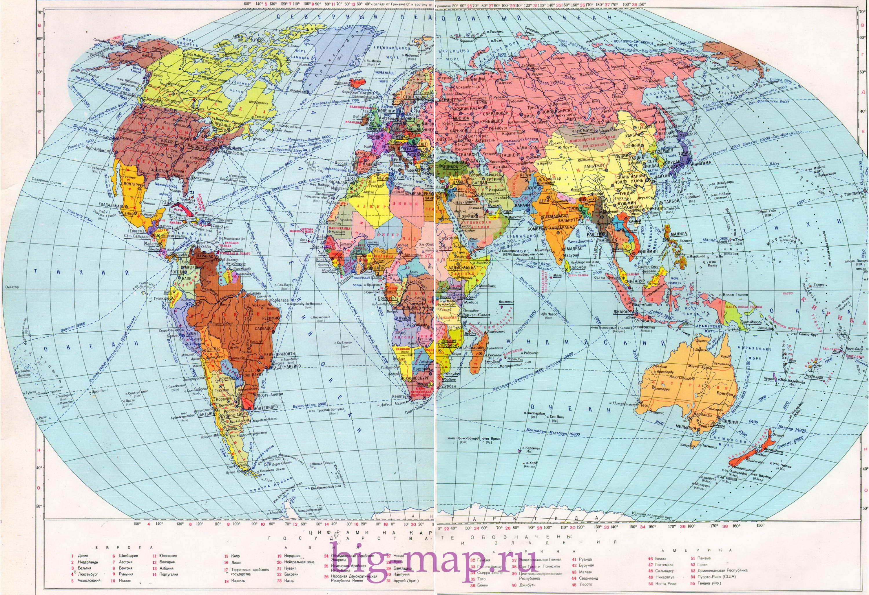 Большая политическая карта мира. Политическая карта мира на русском языке, A0 - 